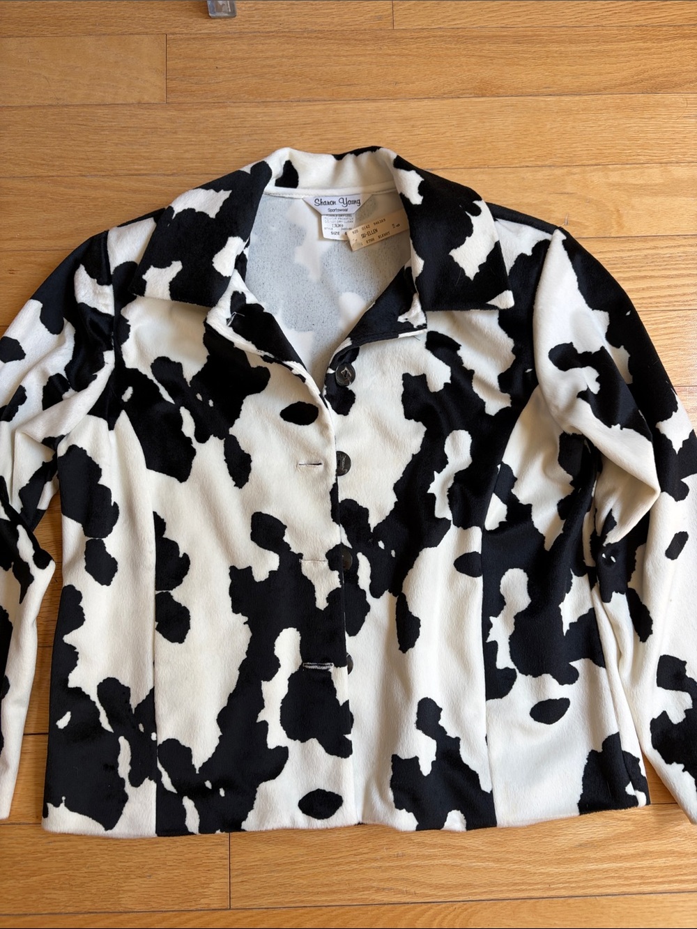 Sharon Young Black & White Cow-Print Button Down Jacket